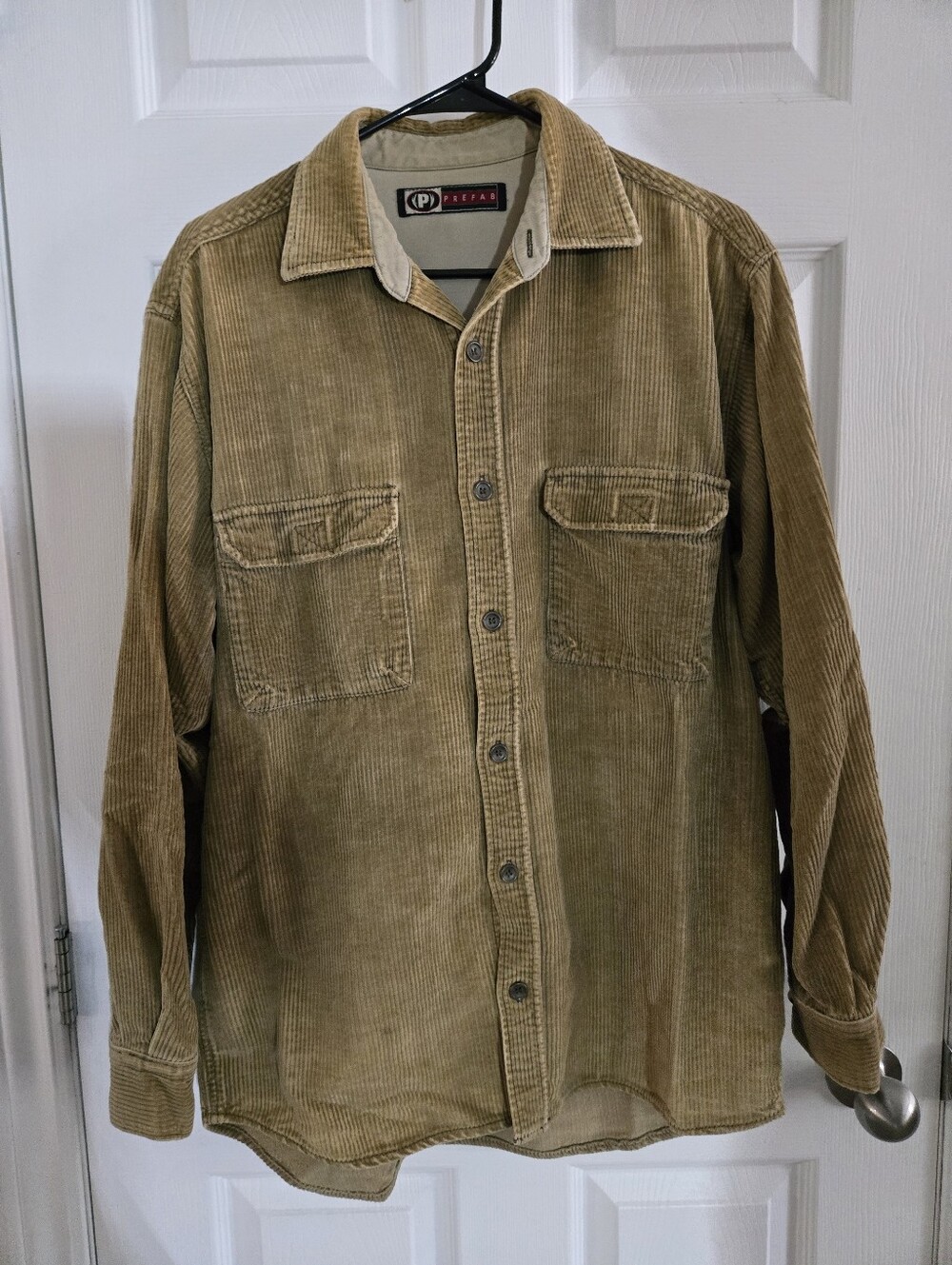 Corduroy Button-Up Shirt Jacket in Olive-Tan